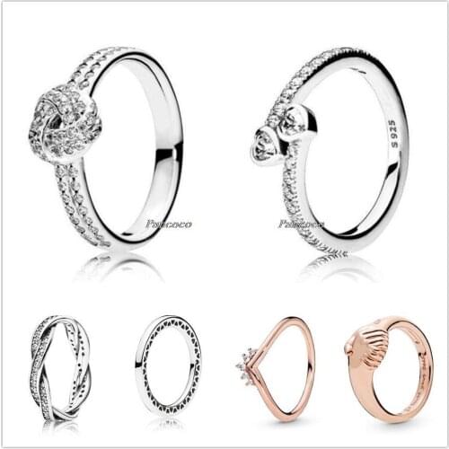 Authentic 925 Sterling Silver Pave Love Eternal Braided With Crystal Ring For Women Wedding Party Gift Europe Pandora Jewelry