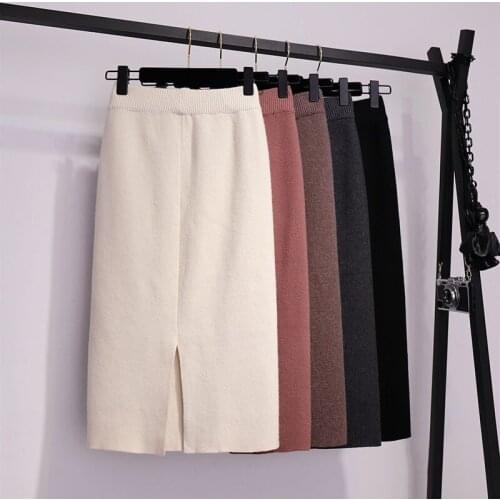 2021 Winter Woman Slim High Elastic Waist Skirts Female Wild Solid Hip Knitted Skirt Ladies Vintage Knitting Sweater Skirts H834