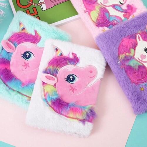 1 Pcs Cartoon Colorful Dream Unicorn Plush Notebook Girl Portable Pocket Diary Plan Notepad Student Cute Stationery