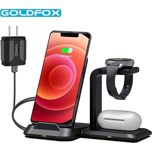 10W Fast Charging Station For iPhone 11 Samsung Note 20 Wireless Charger For Airpods Pro Apple Watch For Galaxy Watch Active/Bud