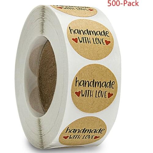 500pcs Thank You Stickers wedding-decoration Handmade with Love Labels Brown Round Kraft DIY Labels Adhesive Label