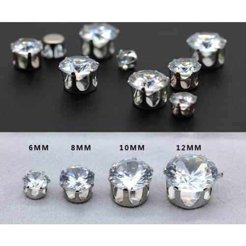 6/8/10/12MM glitter Imitation zircon sew on claw rhinestones jewels silver base crystal button DIY hairdress bags shoes garment