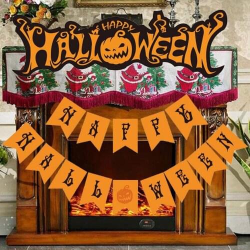 Besegad 2 Set Happy Halloween Wall Hanging Banner Ornaments Decor for Home Halloween Party Decoration Supplies
