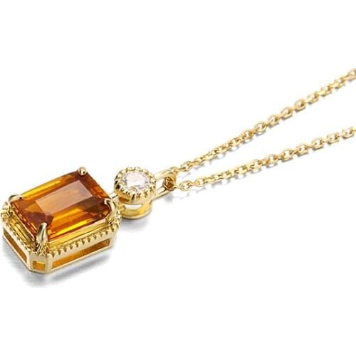 BK Natural Yellow Tourmaline Necklace Pendant 9K Genuine Gold 585 Classic Square Gemstone Fine Jewelry For Women Wedding Gifts