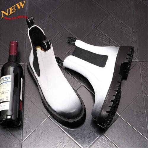 Autumn Fashion Leather Men Martin Shoes White Punk Motorcycle Ankle Boots High Tops Zapatillas Hombre