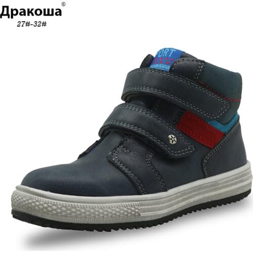 Apakowa Casual Shoes Autumn Boys Boots Pu Leather Ankle Boots New Flat Sneakers for Boys Arch Support Toddler Kids Shoes