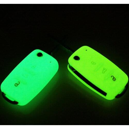 Luminous 3 Buttons Silicone Car Key Cover Case For VW Golf Bora Jetta POLO Passat For Skoda Superb Octavia Fabia SEAT Ibiza Leon