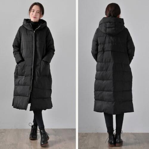 Black Women Winter Long Down Jacket Hooded Duck Down jacket Winter Down Coat Loose Style Thick Winter Jacket