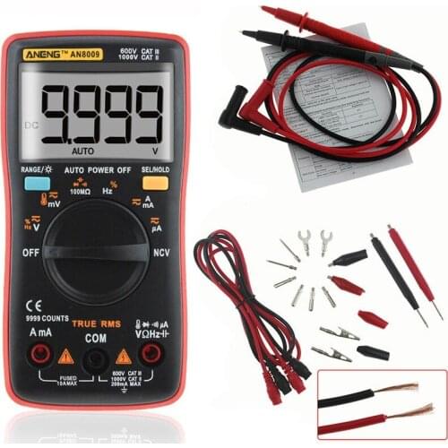 ANENG AN8009 True RMS NCV Digital Multimeter 9999 Counts Backlight AC/DC Current Voltage Resistance Frequency Capacitance Temper