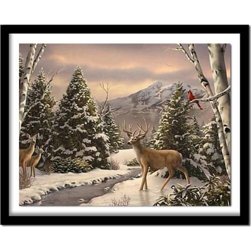 Diy Diamond Full Kits Winter Deer Pattern Full Square Drill Diamond Embroidery Rhinestones Wall Decor Needlework