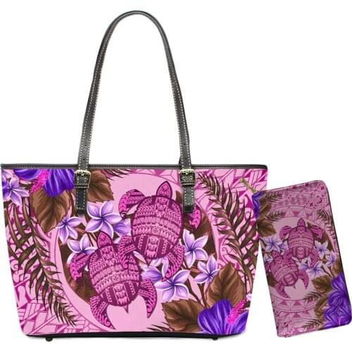Hawaii Leather Handbags Polynesian Flower Style 3D Beauty Plumeria Pattern PU Handbags Zipper Waterproof Shoulder Bag Purses
