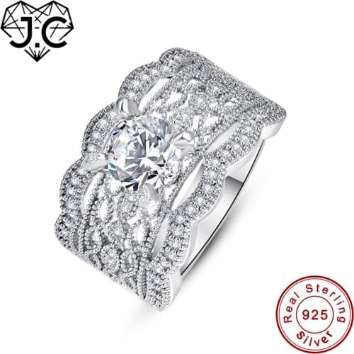 J.C Round Cut White Topaz 925 Sterling Silver Ring Size 6 7 8 9 Women Engagement Jewelry Gift
