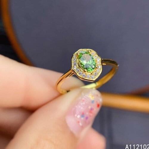 KJJEAXCMY fine jewelry S925 sterling silver inlaid natural Tsavorite new girl noble gemstone ring support test Chinese style