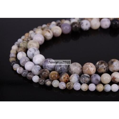 Natural White Opal Gems Stone Round Spacer Loose Beads 15.5'' Strand 4mm 6mm 8mm for Jewelry Making Crafts 5 Strands/Pack