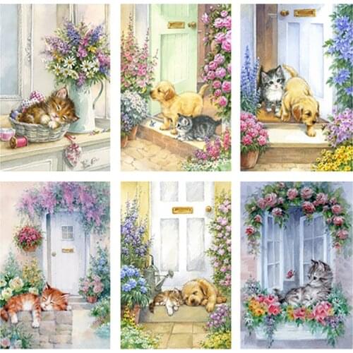 Cute Kittens And Puppies Diamond Painting Full Square Round Diamond Home Wall Hanging Art Decoration Gift