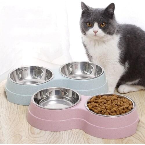 Pet Dog Duble Bowl Kitten Food Water Feefer Stainless Steel Small Dogs Cats Drinking Dish Feeder for Pet Supplies Feeding Bowls