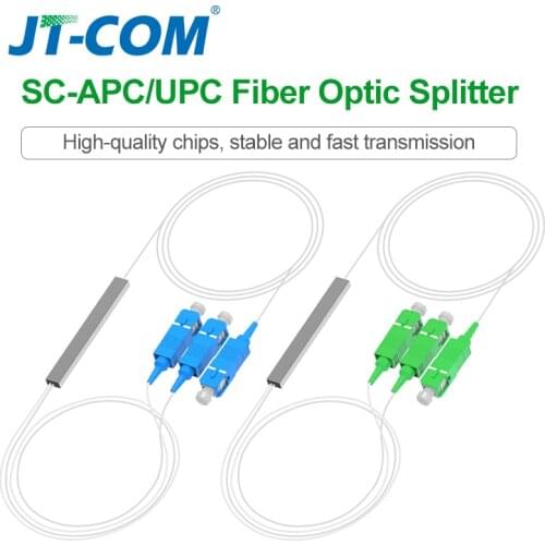 Optical Splitter SC APC 0.9mm 1X2 FTTH Fiber Optic Splitter SC UPC PLC FBT Optical Coupler Singlemode Simplex Steel Pipe PVC