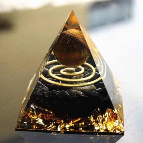 Handmade Orgonite Pyramid 60mm Tiger Eye Crystal Sphere Obsidian Copper HEALING Cristal Reiki Orgone Chakra EMF Protection