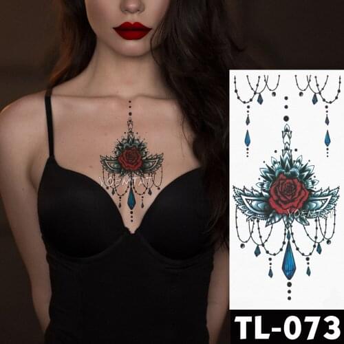 Water Transfer Deep red lace rose Temporary Tattoo Sticker Chest totem pattern Pattern body art Waterproof Fake Flash Tattoo