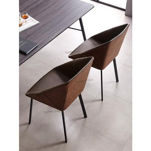 Light Luxury Dining Chair Saddle Leather Home Hotel Backrest Armrest Desk Chair Nordic Modern Minimalist Restaurant Hard Leather