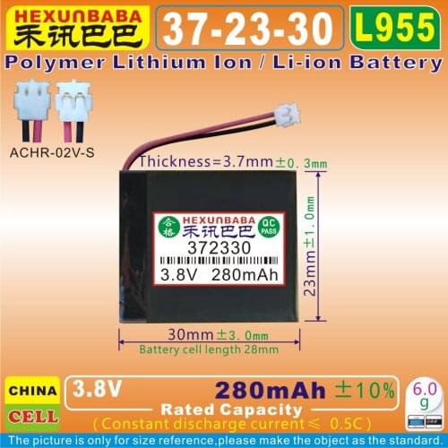 5pcs [L955] 3.8V 280mAh [372330] Polymer Li-ion battery for Garmin sports watch fenix 5 5S 5X 361-00097-00 361-00096-00