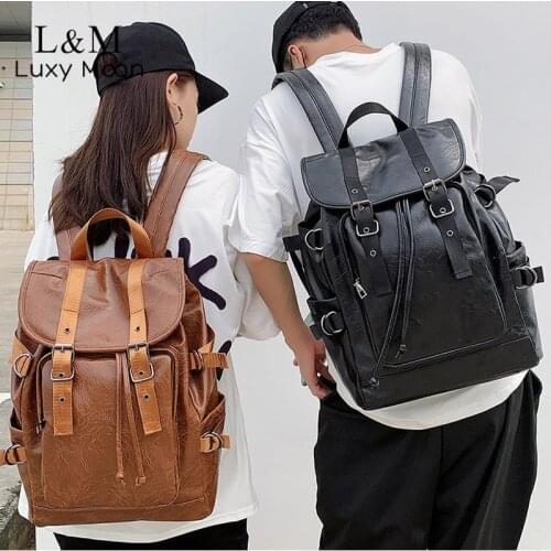 Retro Backpack Women Luxury Leather Rucksack Brown Large Capacity Travel School Bag For Teenage Daily Casual Mochila Mujer X341H