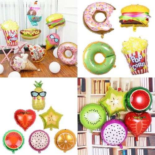 Christmas Donut Foil Balloon Fruit Ice Cream Popcorn Helium Ball Birthday Party Decoration Kids Toys Sweet Baby Shower Globos