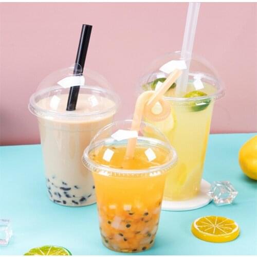 50pcs PET disposable juice cup 360ml 540ml 1000ml cold drink milk tea coffee ice cream plastic cups with lid birthday favor cups