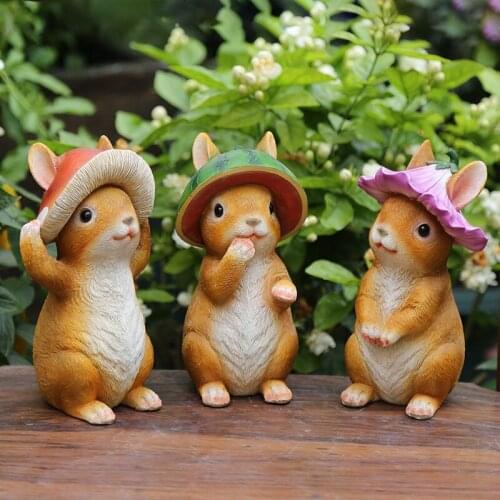 Outdoor Sculpture Garden Ornament 3PC Resin Cute Bunny Figurine Creative Small Animal Statue Garden Terrace Desktop Decorations