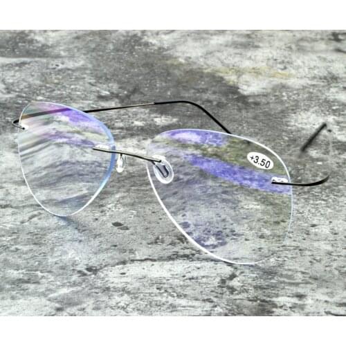 Ultralight Pilot Rimless Reading Glasses with Alloy Frame for Men Women Blue Light Blocking with Case +1.0 +1.5 +2.0 +2.5