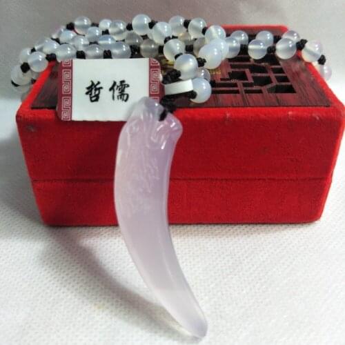 Zheru Jewelry Pure Natural White Agate Carved Wolf Tooth Pendant White Jade Pulp Necklace A Class A National Certificate