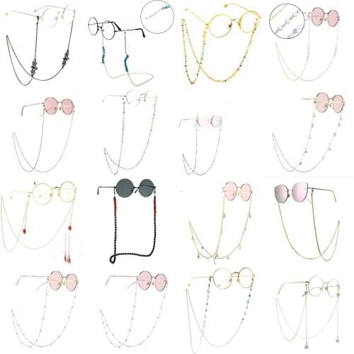Women Glass Beaded Sunglass Eyeglass Chain Pendant Metal Reading Glasses Chain Eyewear Cord Lanyard