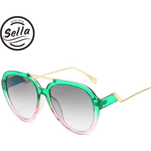 Sella New Arrival Fashion Women Men Oversized Pilot Sunglasses Candy Color Gradient Frame Green Orange Purple Glasses Shade