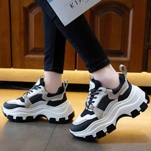 Women Chunky Shoes Black White Platform Sneakers Zapatillas Mujer Korean Dad Thick Sole Running Casual Shoe Vulcanize Shoes New