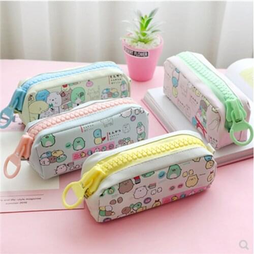 1pc Cartoon PU Leather Zipper Pencil Bag Kawaii Stationery Water Proof Makeup Brush Storage Pouch Kids Gifts School Supplies