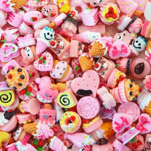 10Pcs diy Lizun Slime Supplies accessories phone case decoration for slime filler Miniature Resin Cake Fruits Candy chocolate