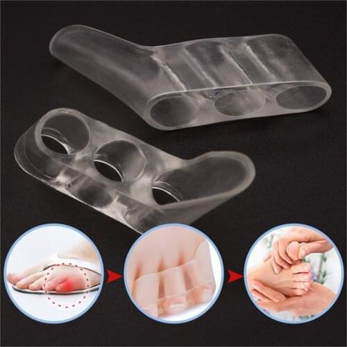 2pcs Silicone Gel Three-hole Little Toe Separator Transparent Pain Relief Toe Bone Straightener Protector Foot Care Tool