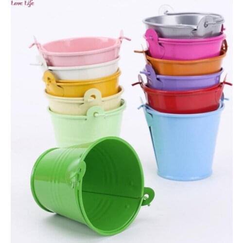3 Size Pastoral Style Colourful Candy Mini Tin Buckets Floor Hanging Flower Pot Planters Garden Supplies