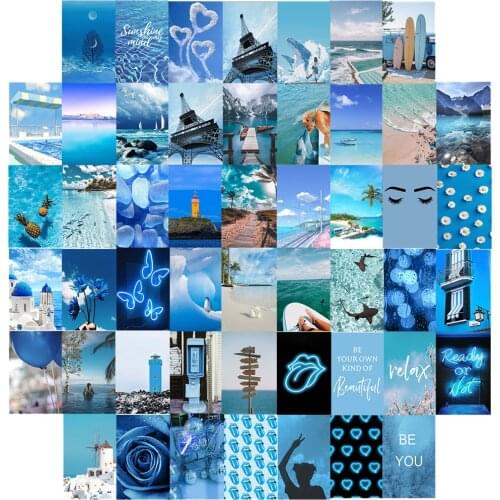 50Pcs Beautiful Ocean Beach Picture for Wall Collage Kits Retro-Stlye Art Print Colorful Dorm Living Room Decoration for Girl