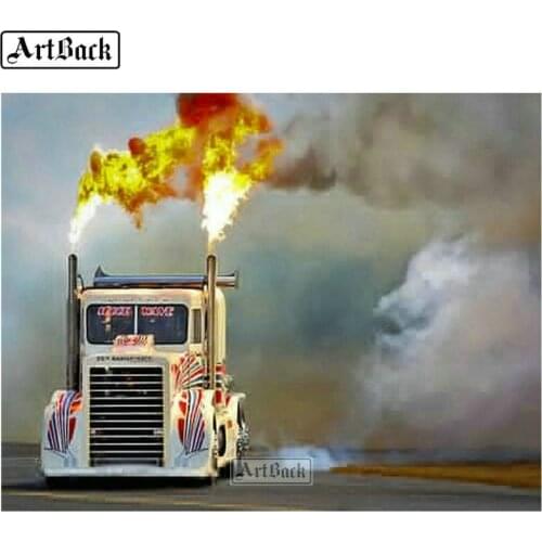 Full square & round 5d diy diamond painting truck fire landscape diamond mosaic car icon 3d diamond embroidery decoration
