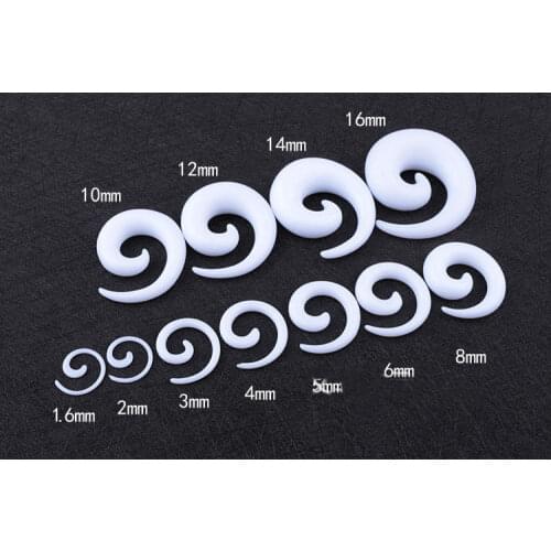 White Spiral Snail Ear Expander Plugs ear piercing body Jewelry Acrylic 1.6mm 20mm Taper Stretcher Bigger Sizes Popular