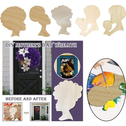 Head Silhouette Mothers Day Wooden Wreath Template DIY Craft Home Decoration Board, Type 4
