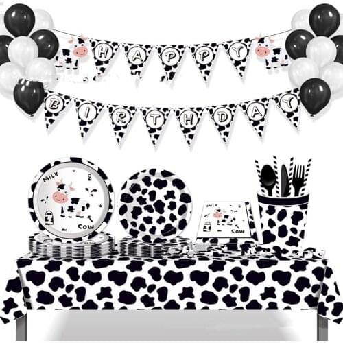Farm Cow Theme Birthday Party Animal Party Cow Decoration Disposable Cup Plate Tablecloth Baby Shower Balloon Decoration