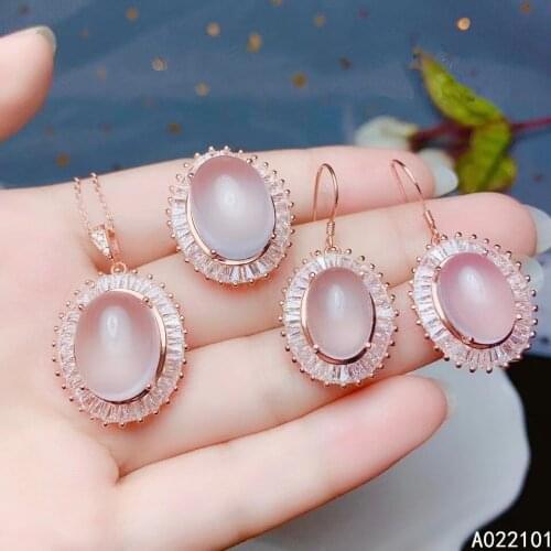 KJJEAXCMY fine Jewelry 925 sterling silver inlaid natural Rose Quartz new girl popular pendant ring earring set support test