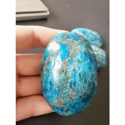Natural Blue apatite palm stone crystal reiki healing stone