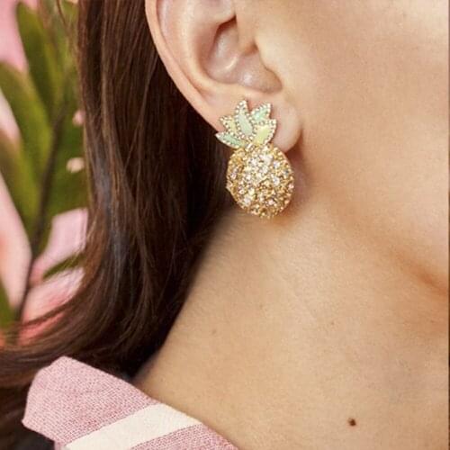 New Exaggerated Exquisite Crystal Oil Inlaid with Pineapple Earrings Trend Earrings
