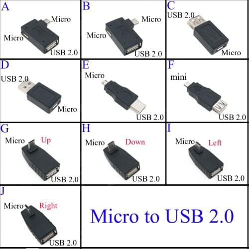 New Black USB 2.0 Type A to Micro USB B Male Female Adapter Plug Converter usb 2.0 to Micro usb connector wholesale 90 Degree