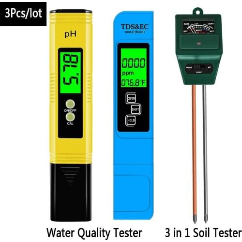 PH Meter Soil Tester Combo Water Quality Tester 3 in 1 Plant Moisture Light Level PH Analyser for Garden Farm TDS PPM Detector