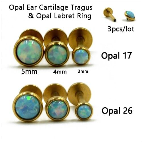 SHUIMEI 3pcs 316l Surgical Steel Opal Ear Cartilage Tragus Piercing,Opal Labret Stud Ring Lip Piercing Body Jewelry Sexy Girls