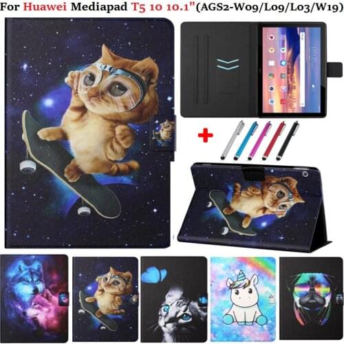 Tablet for Huawei MediaPad Media Pad T5 T 5 10 10.1 Case Wallet Cover for Funda Huawei MediaPad T5 Case AGS2-W09/L09/L03/W19 Pen